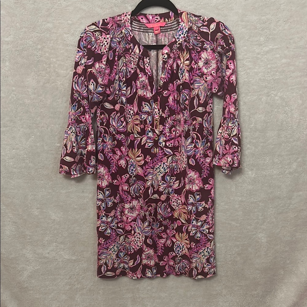 Lilly Pulitzer Pink & Purple Knit Bishop Sleeve Dress